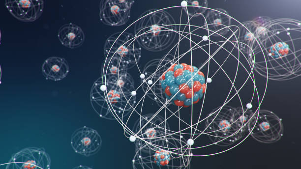 istock 3D Illustration Atomic structure. Atom is the smallest level of matter that forms chemical elements. Glowing energy balls. Nuclear reaction. Concept nanotechnology. Neutrons and protons - nucleus. 1197582845