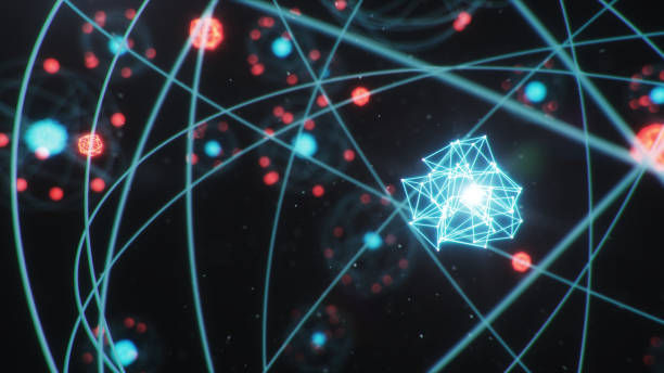 istock 3D Illustration Atomic structure. Atom is the smallest level of matter that forms chemical elements. Glowing energy balls. Nuclear reaction. Concept nanotechnology. Neutrons and protons - nucleus. 1197582850