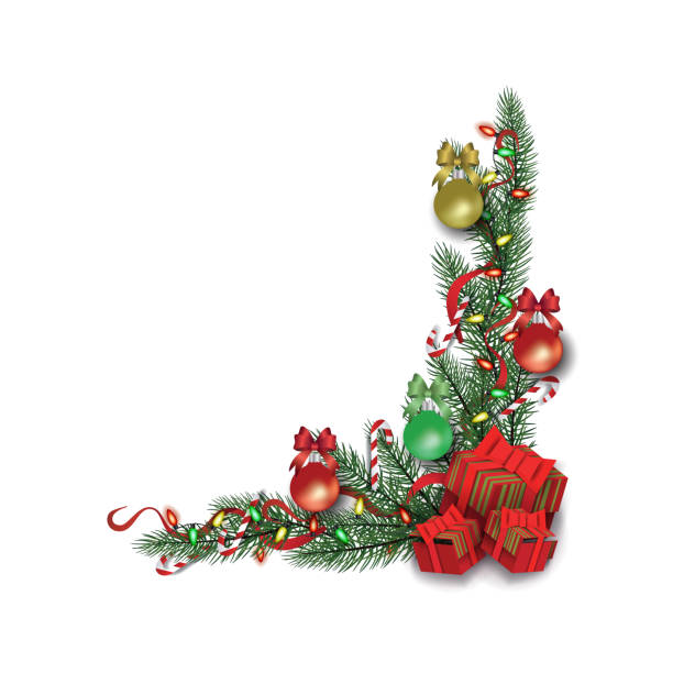 istock Christmas holiday corner border decoration with green pine branches 1197586125