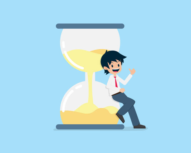 istock Salary Man Leaning on a Giant hourglass. Time is important. 1197587407