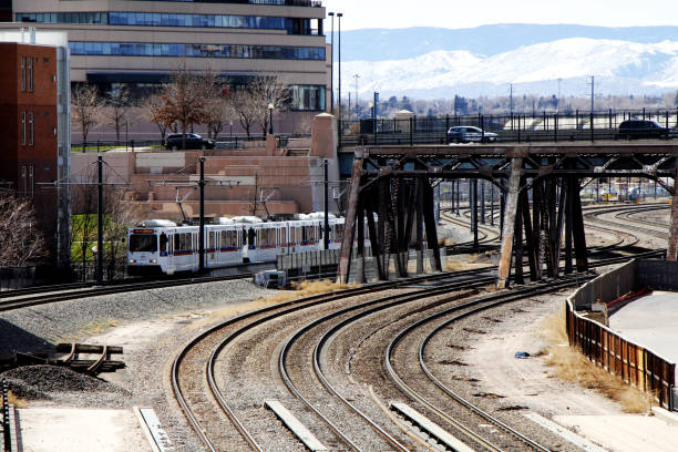 Denver, Colorado, USA - Mar 26, 2015: RTD Rail train approaching Denver Union Station Transit Center.