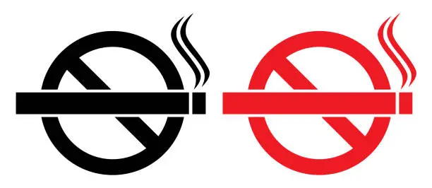 Vector illustration of Black And Red No Smoking Symbols