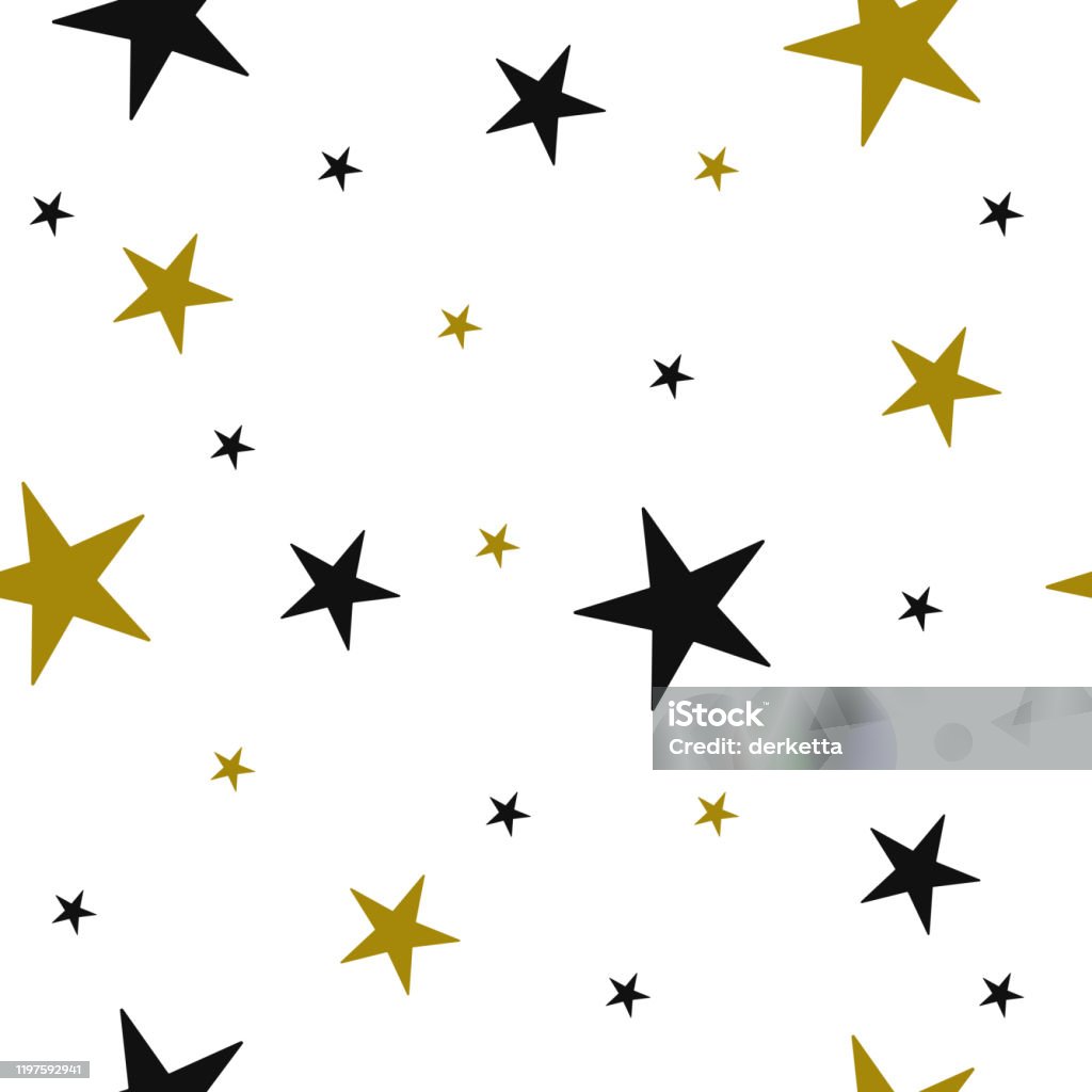 Seamless Pattern With Drawn Stars Vector Wallpaper Black And Gold Stars On  A White Background Stock Illustration - Download Image Now - iStock