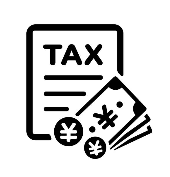 ilustrações, clipart, desenhos animados e ícones de pagamento de imposto, ilustração do ícone do vetor do retorno de imposto ( jpy/ iene japonês) - tax tax form receipt refund