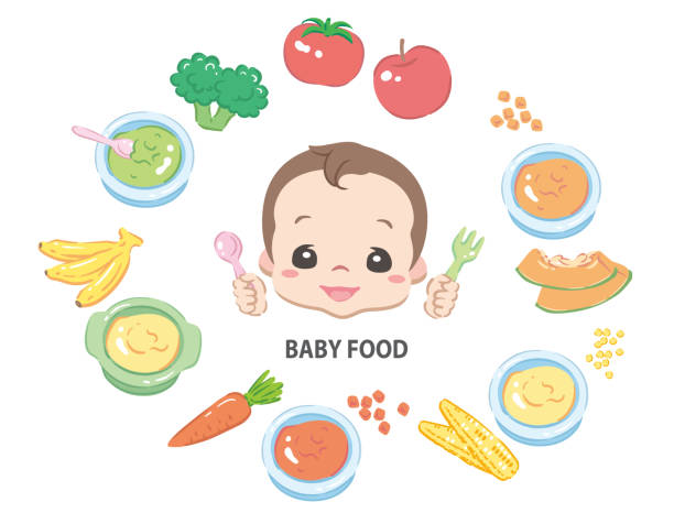 illustrazioni stock, clip art, cartoni animati e icone di tendenza di alimenti per bambini - baby carrot illustrations