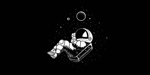 Vector illustration of Astronaut flying in cosmos vector illustration. Funny spaceman hand drawn