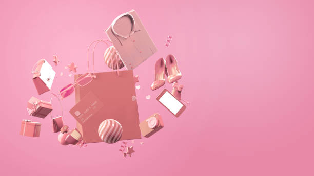 istock 3d render image of shopping bag floating with multiple products object. 1197597985