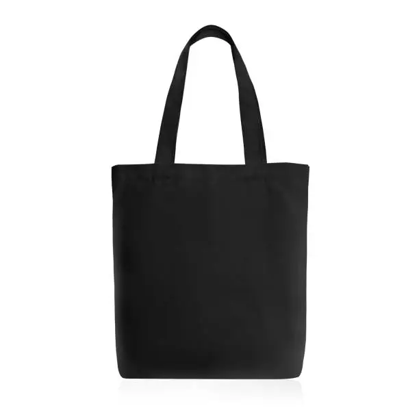 Photo of Eco Friendly Black Colour Fashion Canvas Tote Bag Isolated on White Background.