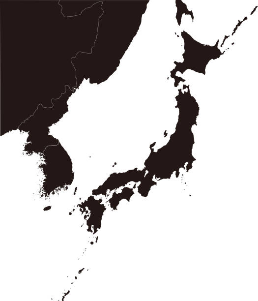 illustrations, cliparts, dessins animés et icônes de japon, corée du nord, corée du sud et pays environnants carte (couleur noire ) / séparé par pays - korean peninsula