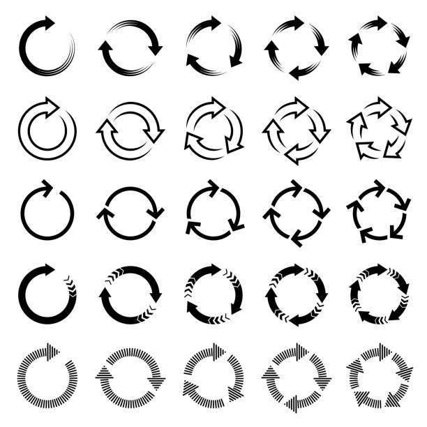 strzałki wektorowe, okrągłe elementy konstrukcyjne - vector interface icons arrow sign two objects stock illustrations