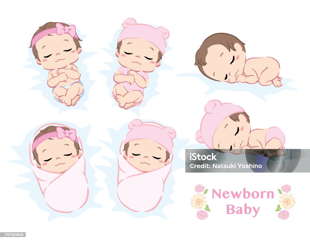 Cute Newborn Baby Girl Stock Illustration - Download Image Now ...