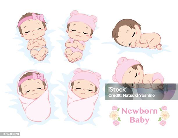 Cute Newborn Baby Girl Stock Illustration - Download Image Now - Baby -  Human Age, Cute, Baby Girls - Istock