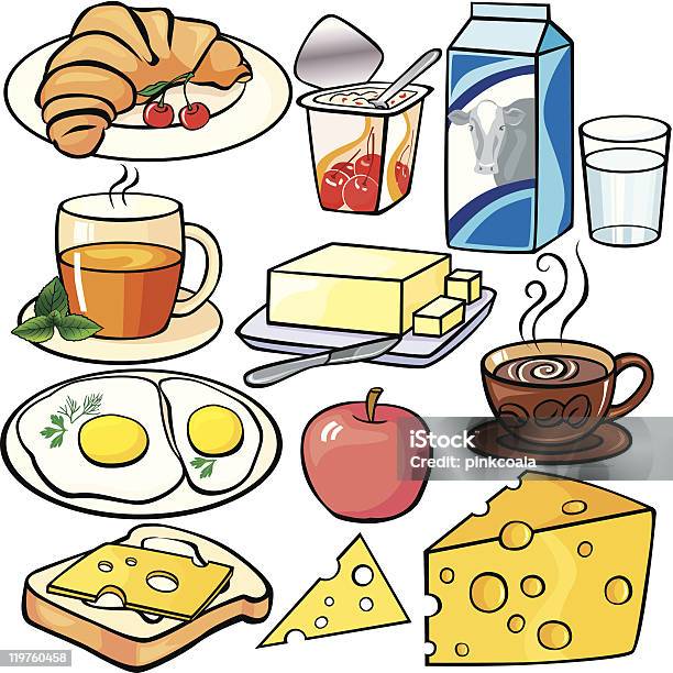 Illustrations Of Breakfast Foods Stock Illustration - Download Image Now - Apple - Fruit, Baked Pastry Item, Berry Fruit