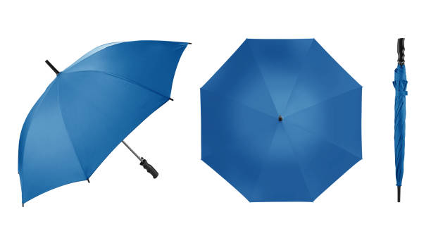 zestaw prostego parasola w kolorze niebieskim z uchwytem izolowanym na białym tle. zrobione w studio. - decorative umbrella zdjęcia i obrazy z banku zdjęć