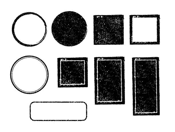 向量橡皮圖章範本插圖集 （無文本/文本空格） / 黑色 - 長方形 幅插畫檔、美工圖案、卡通及圖標