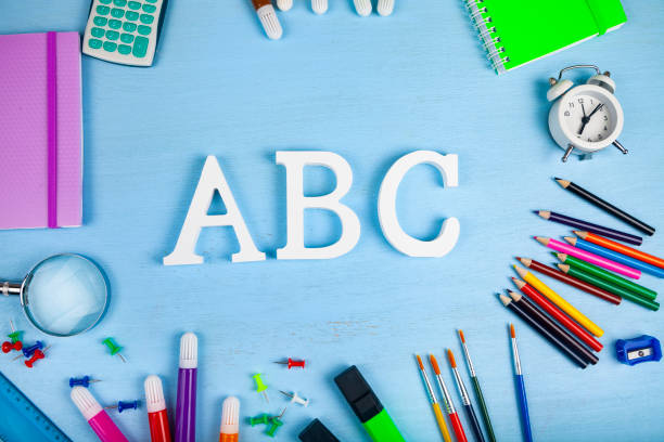 istock Items for the school and letters ABC 1197605462