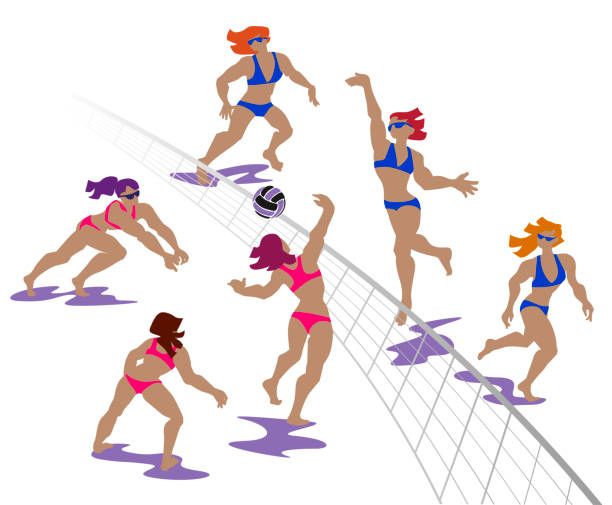 illustrations, cliparts, dessins animés et icônes de volley-ball de plage femelle - volleyball silhouette volleying beach volleyball