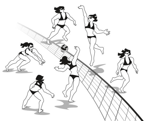 illustrations, cliparts, dessins animés et icônes de volley-ball de plage femelle - volleyball volleying women female