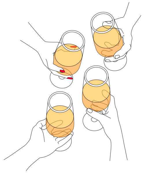 ilustrações de stock, clip art, desenhos animados e ícones de people drinking wine - friends party