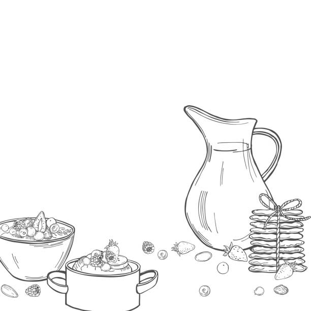 zestaw płatów owsianych wektorowych. owsianka, ciasteczka. - oat cereal plant oat flake backgrounds stock illustrations