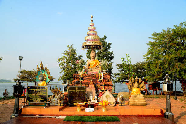 Phayao, Thailand  21 December, 2019 : Wat Tilok Aram : Year-Old Underwater Temple of Thailand, Today a floating platform with the statue of a Buddha sits directly above the site of the sunken temple.