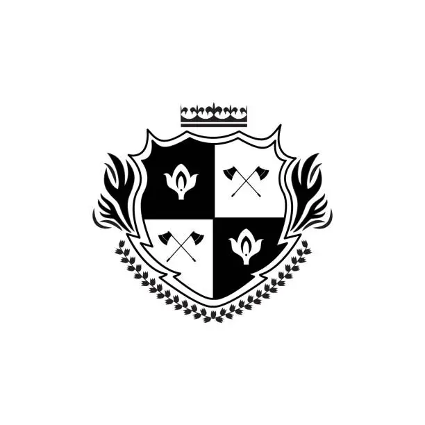 Vector illustration of Knights shield emblem, logo or badge vintage vector illustration isolated.