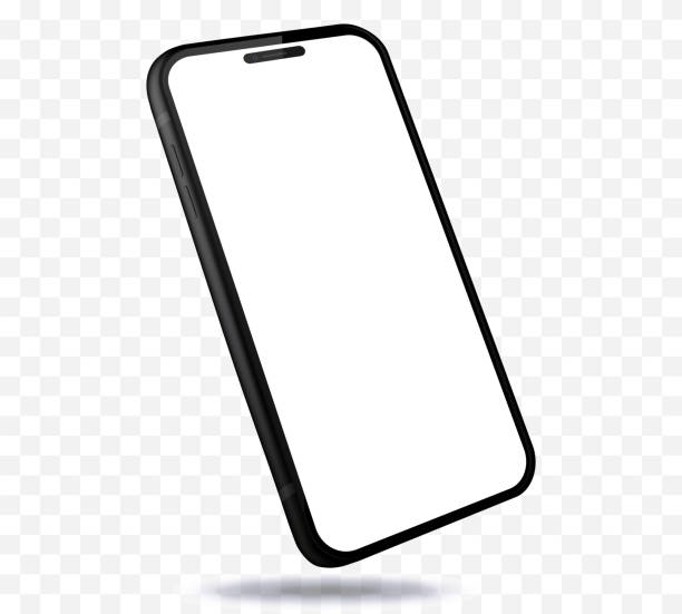 パース ビューを使用したブラック 携帯電話ベクター モックアップ。透明な背景に隔離されたスマートフォン。 - retina display点のイラスト素材／クリップアート素材／マンガ素材／アイコン素材