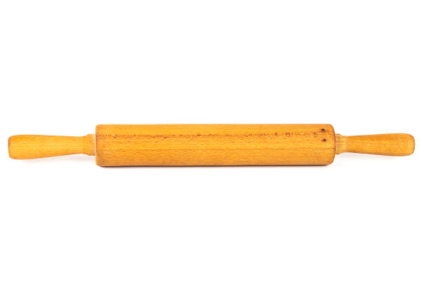 istock Wooden rolling pin isolated on white background laying horizontally with shadow 1197639398