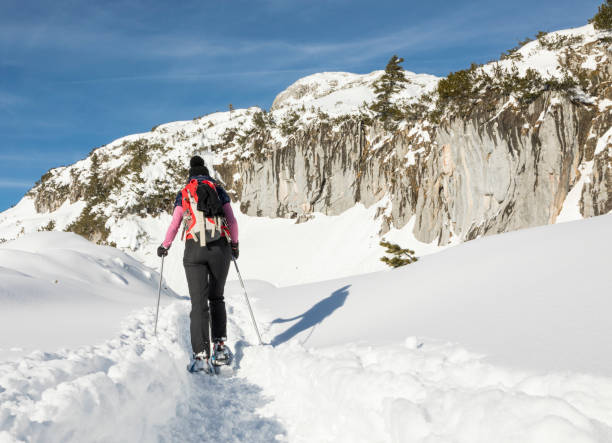 istock Snowshoeing beneath a rock face in the Dachstein Mountains, Austria. 1197644845
