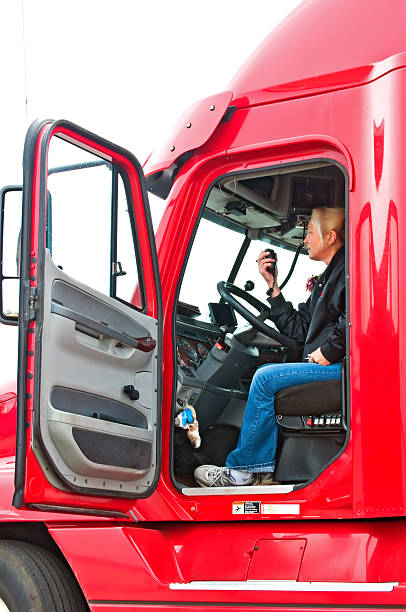 Blonde woman truck driver  semi truck audio stock pictures, royalty-free photos & images