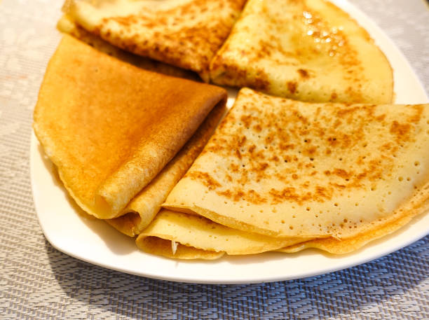 istock Traditional Russian pancakes on a plate. Handmade. Top view 1197647469