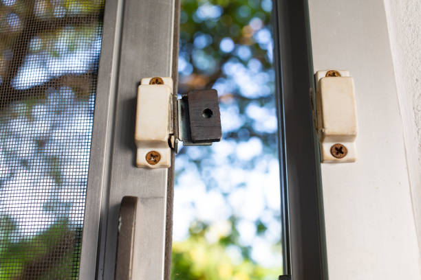 istock Broken security magnetic lock  contact for mosquito wire screen window, Repair Room concept 1197647592
