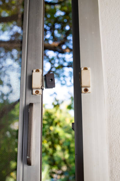 istock Broken security magnetic lock  contact for mosquito wire screen window, Repair Room concept 1197647623