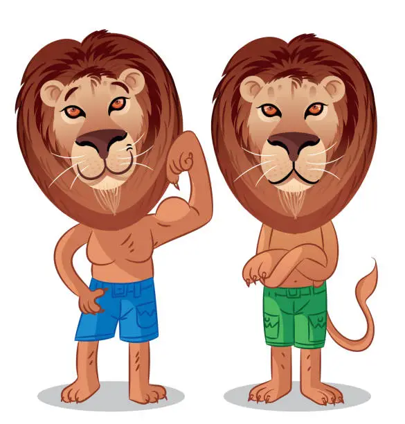 Vector illustration of Standing Bodybuilder Lion