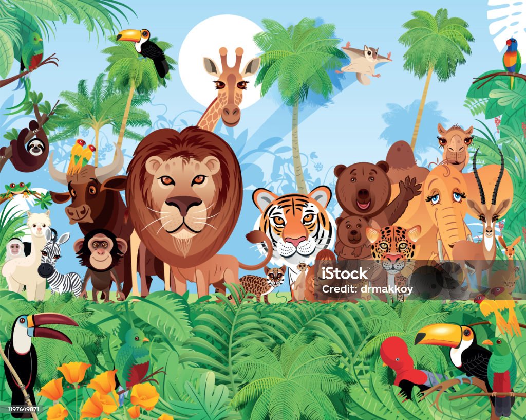 Ilustración de Bosque Tropical Y Animales Lindos y más Vectores Libres de  Derechos de Animal - Animal, Bosque pluvial, Zoológico - iStock
