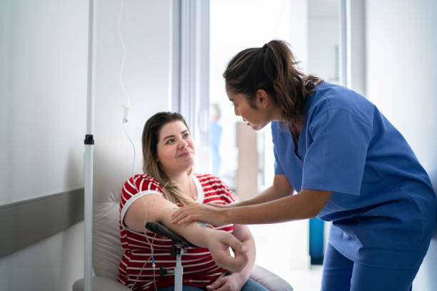 Women receives IV drip treatment