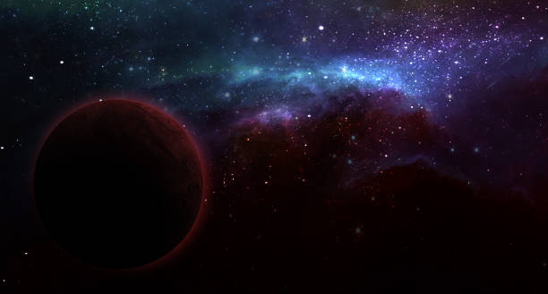 istock abstract space illustration, red planet and shining bright stars 1197650785