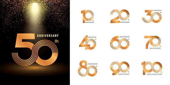 Set of Anniversary logotype design, Celebrating Anniversary Logo multiple line silver and golden for celebration event, invitation, greeting, web template, Flyer and booklet, Infinity logo vector illustration isolated