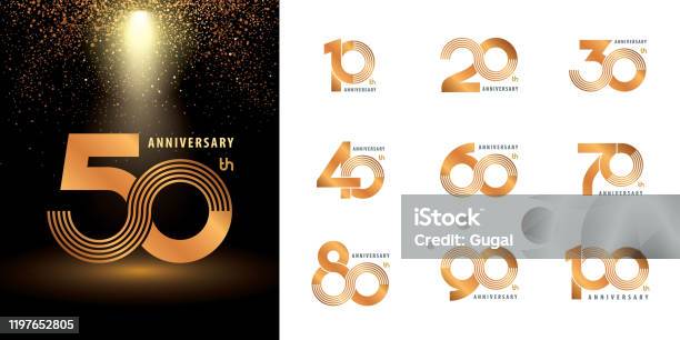 Set Of Anniversary Logotype Design Celebrating Anniversary Logo Multiple Line Silver And Golden Stock Illustration - Download Image Now