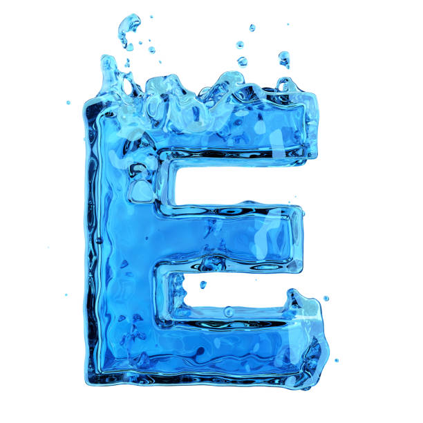 Liquid letter E water splash isolated on white background