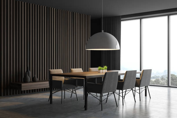 istock Gray and wooden dining room corner 1197655182