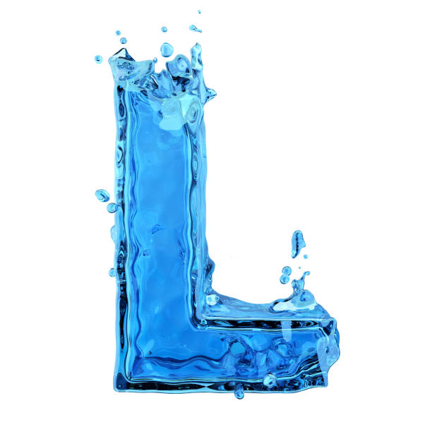 carattere liquido: lettera l spruzzi d'acqua isolati su sfondo bianco - letter l water typescript liquid foto e immagini stock