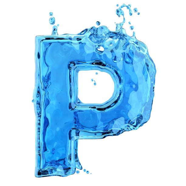 spruzzo d'acqua della lettera liquida p isolato su sfondo bianco - letter p alphabet three dimensional shape blue foto e immagini stock