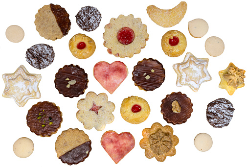 colorful mix of homemade christmas cookies biscuits isolated on white
