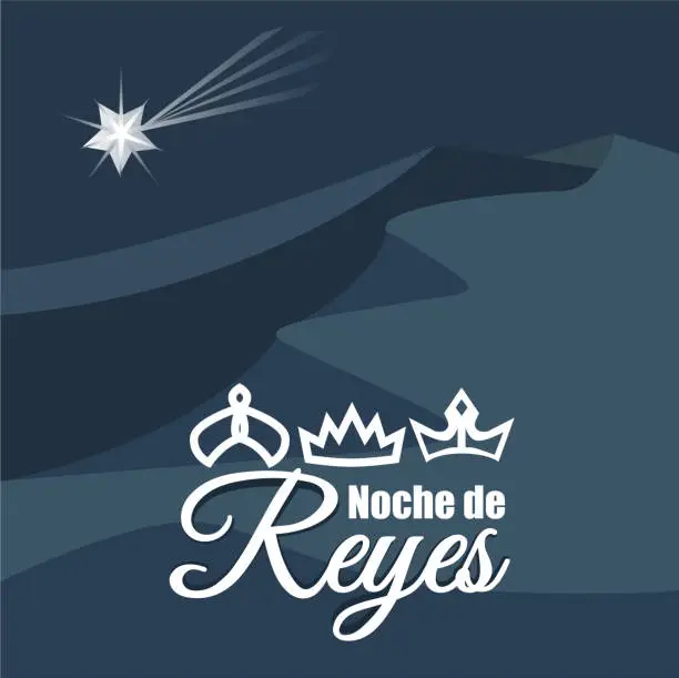 Vector illustration of Three Kings night in spanish language. Noche de Reyes vector.