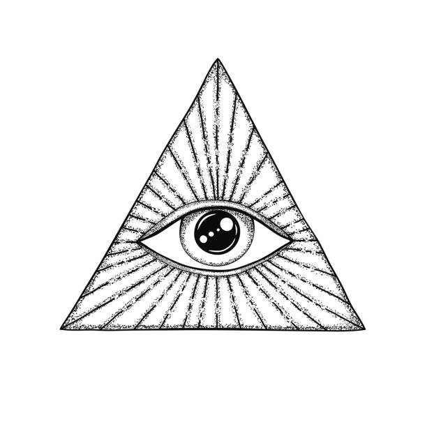ilustrações de stock, clip art, desenhos animados e ícones de the eye of providence. masonic symbol. all seeing eye in triangle with divergent rays. black tattoo. - an all seeing eye