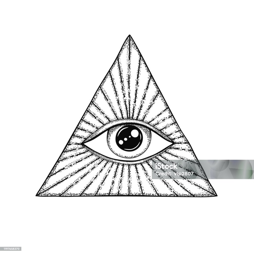 The Eye Of Providence Masonic Symbol All Seeing Eye In Triangle With  Divergent Rays Black Tattoo Stock Illustration - Download Image Now - iStock