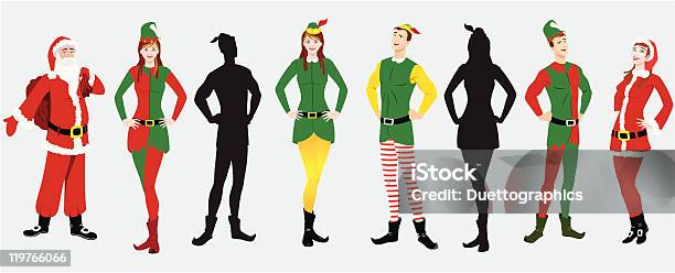 Elves Santas Kostiumy - Stockowe grafiki wektorowe i więcej obrazów Elf - Elf, Sylwetka, Akcesorium osobiste