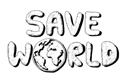 Hand drawing Save the World isolated on white background in Happy earth day. Environmental conservation and saving the earth concept.