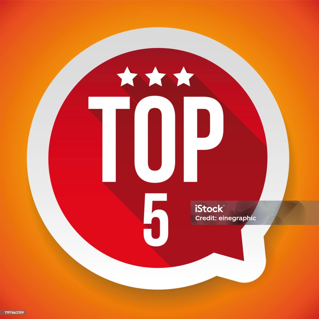 Top Five Award Label Red Stock Illustration - Download Image Now
